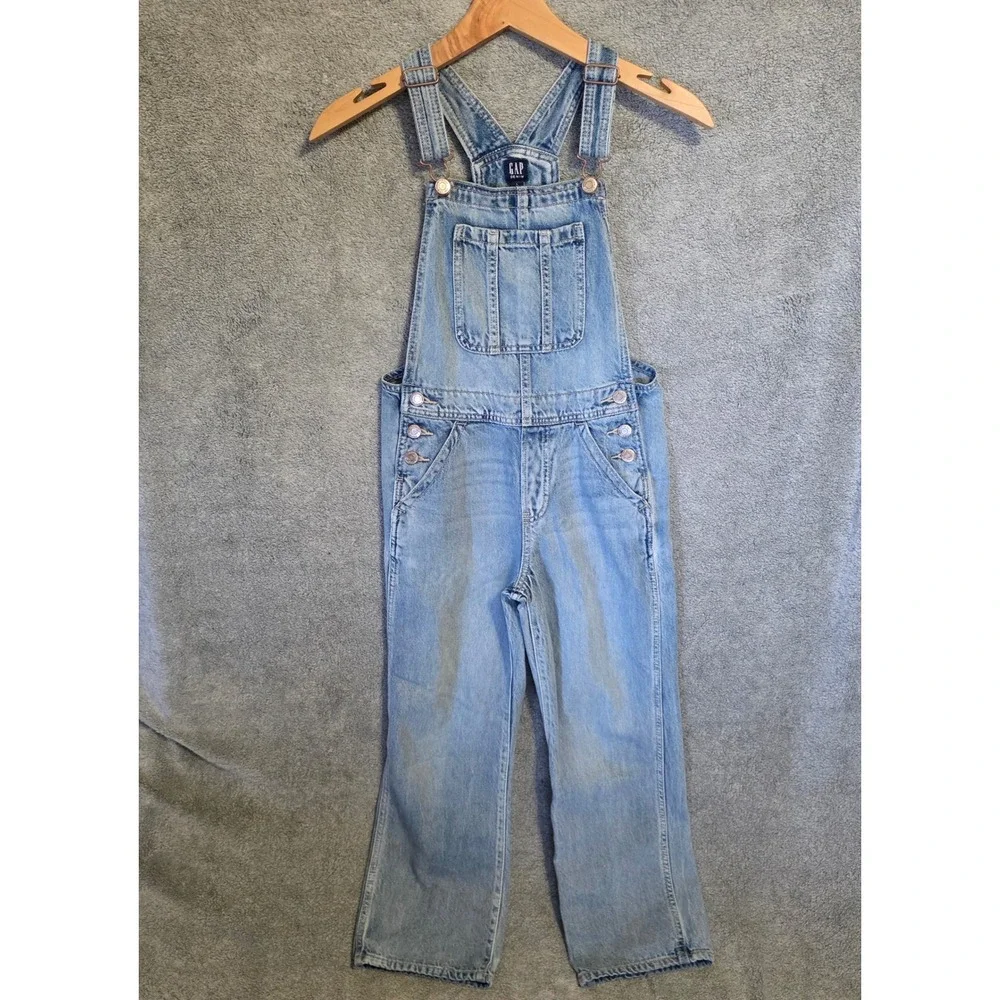 GAP Denim Kids Girls Size Large 10 Light Wash Cotton Straight Leg Overalls